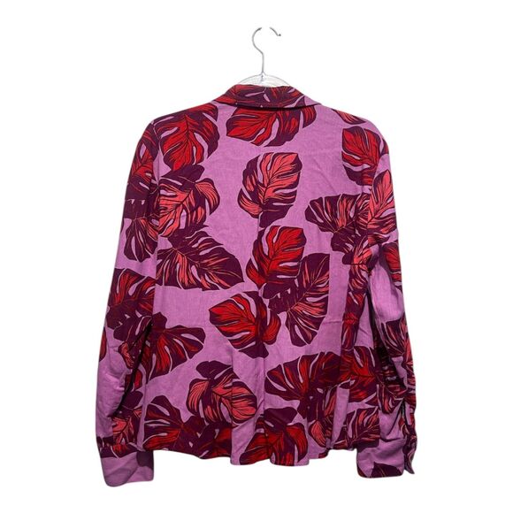 Sofia Vergara Linen Blend Monstera Leaf Button Front Top XL Pink Red - Picture 2 of 4